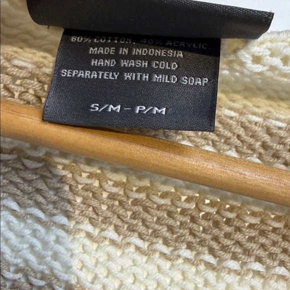 Wooden Ships Tan and Cream Striped Knit Sweater Size S/M - Picture 6 of 6
